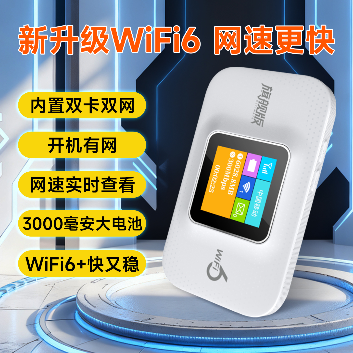 4G随身WIFI6彩屏2025新款内置双卡双网切换无线路由器3000mA电池高速移动网络宽带Type-c充电口家用办公户外